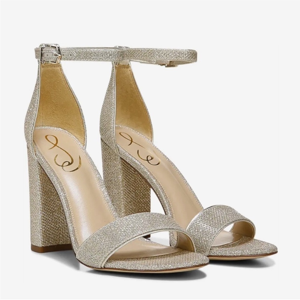 Sam Edelman Yaro Ankle Strap Sandal Heel in Sparkle Light Gold Mesh NEW WIDE - Picture 3 of 11